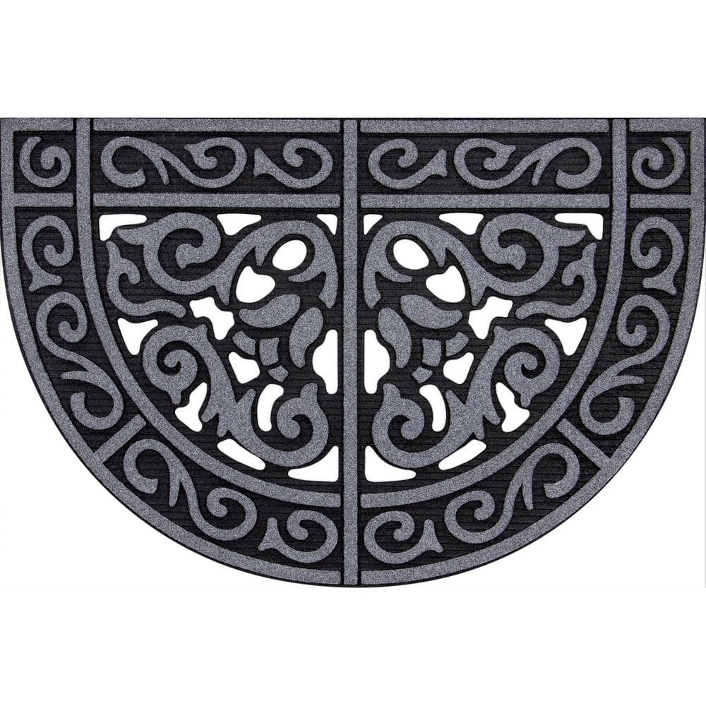 StyleWell Scroll Medallion Charcoal 24 in. x 36 in. Rubber Half Round Non-Slip Indoor Outdoor Door Mat (2)