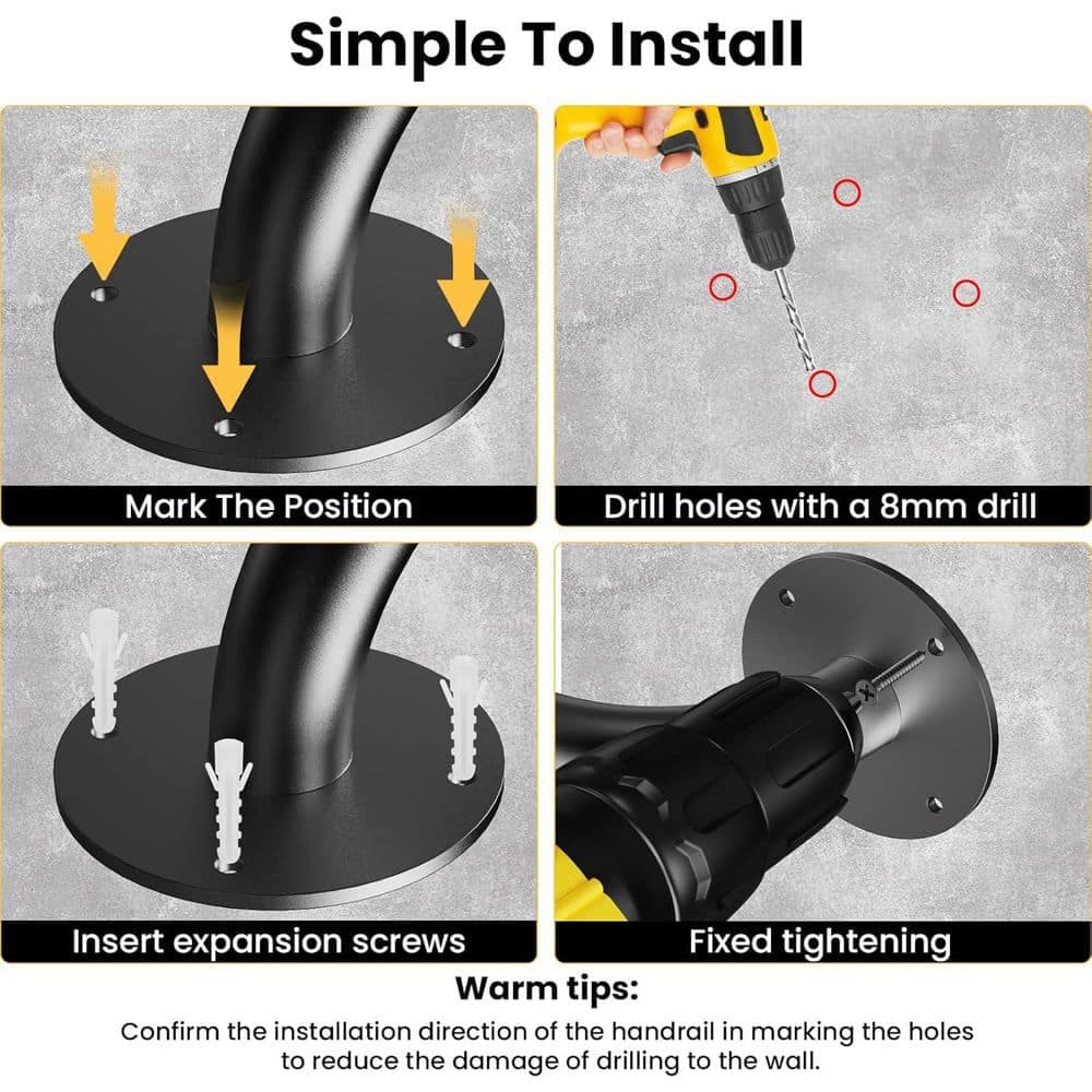 Unbranded 12FT Iron Handrail for Cable Railing System Heavy Duty Matte Black Staircase Wall Mount for Indoor Outdoor 1-Pack (2)