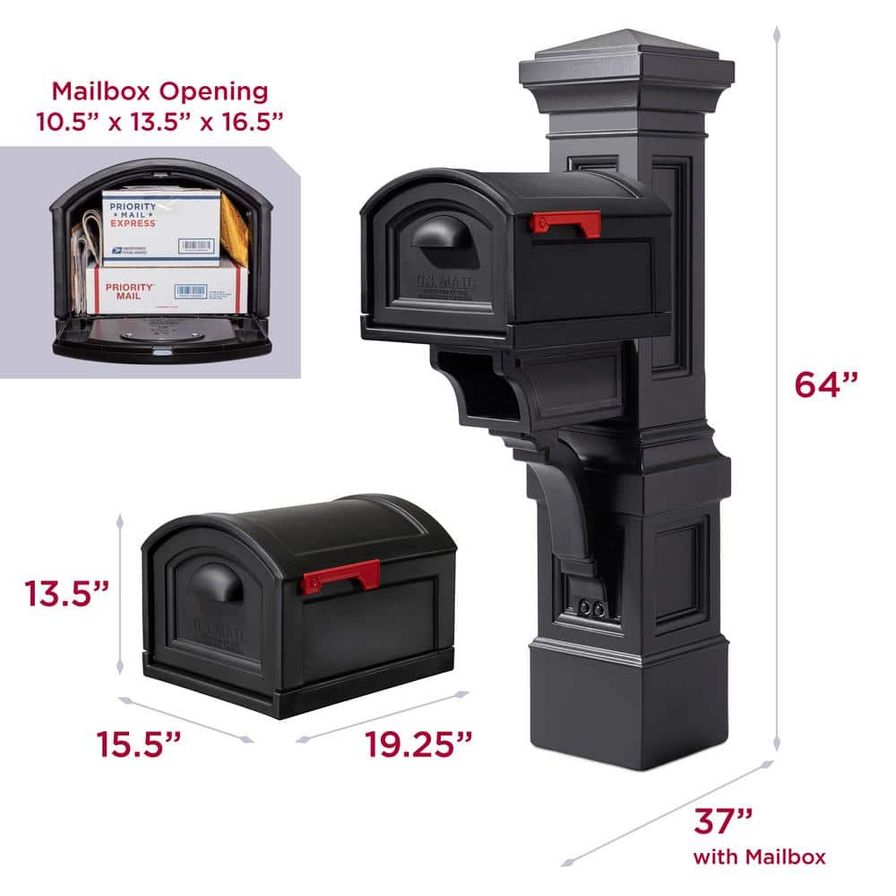 Step2 Atherton Grand Resin Overpost Extra Large Black Onyx Mailbox and Black Onyx Mail Post Combo (3)