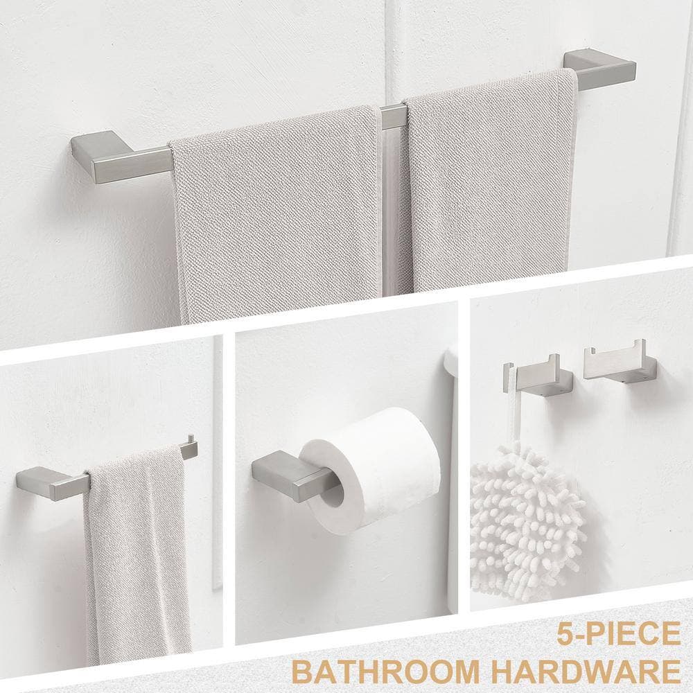 HOMEMYSTIQUE 5-Piece Bath Hardware Set with Towel Bar Towel Hook Toilet Paper Holder (2)
