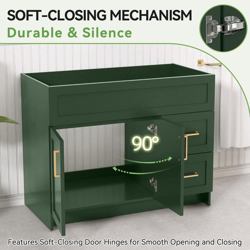 Getpro 42 in. Bath Vanity Cabinet without Top in Green with 2-Right Drawers 2-Left Doors Soft Closing Floor Cabinet Unassembled (2)