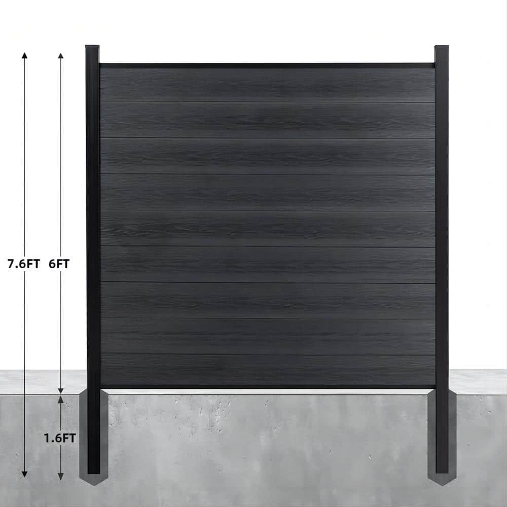 mondaria 7.6 ft. H x 6 ft. W Black Composite Horizontal Fence Panel with One Alu Post