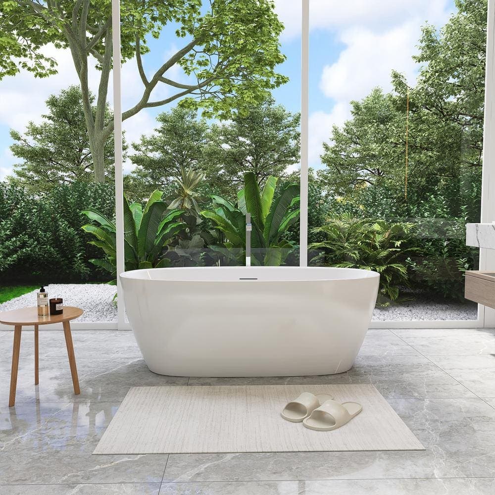 Altair Beyaz 59 in. x 32 in. Soaking Bathtub with Center Drain in White/Polished Chrome (1)