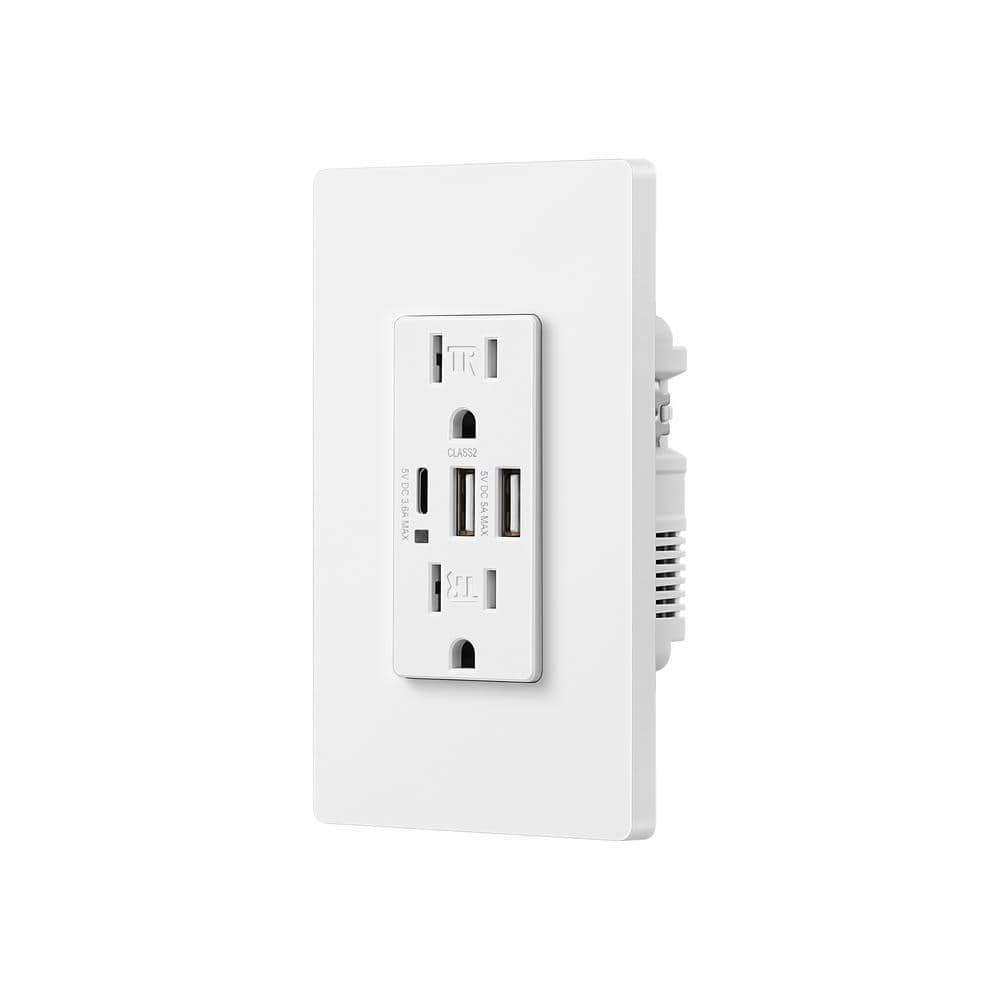 DEWENWILS White 15 Amp Tamper Resistant Receptacle Outlet with 3-Port USB Wall Outlet -1 Pack