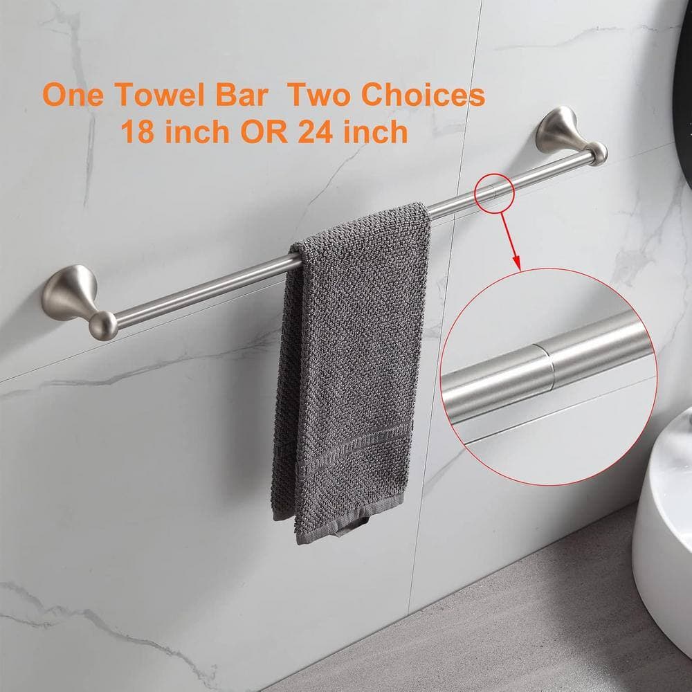 Unbranded 8-Pieces Bath Hardware Set w/ Adjustable Bathroom Towel Bars, Rings, Robe Hook and Toilet Paper Holder in Brushed Nickel (3)