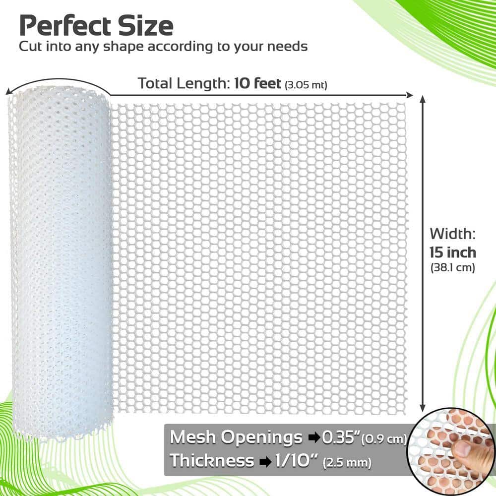 Angel Sar 15.7 in. x 10 ft. Plastic Chicken Wire Fence Mesh, Hexagonal Fencing Poultry Netting for Coop Farm Garden White (2)