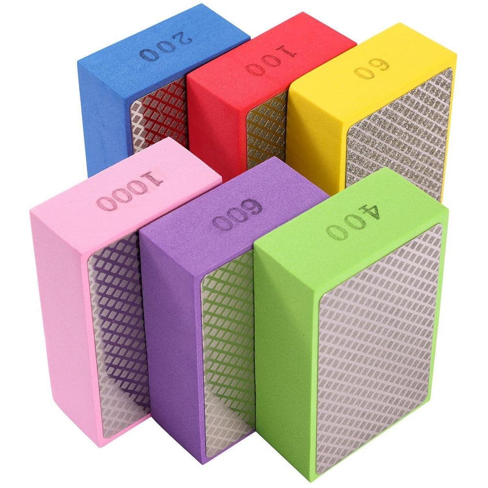 LAIFUCAM 6pcs Diamond Hand Polishing Pads Sponge Material Sanding Block with Multi-Grit for Tile Glass Stone Metal (1)