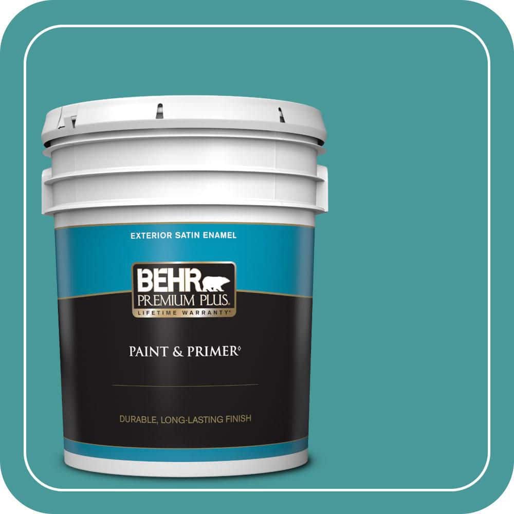 BEHR PREMIUM PLUS 5 gal. #510D-6 Aquatic Green Satin Enamel Exterior Paint & Primer