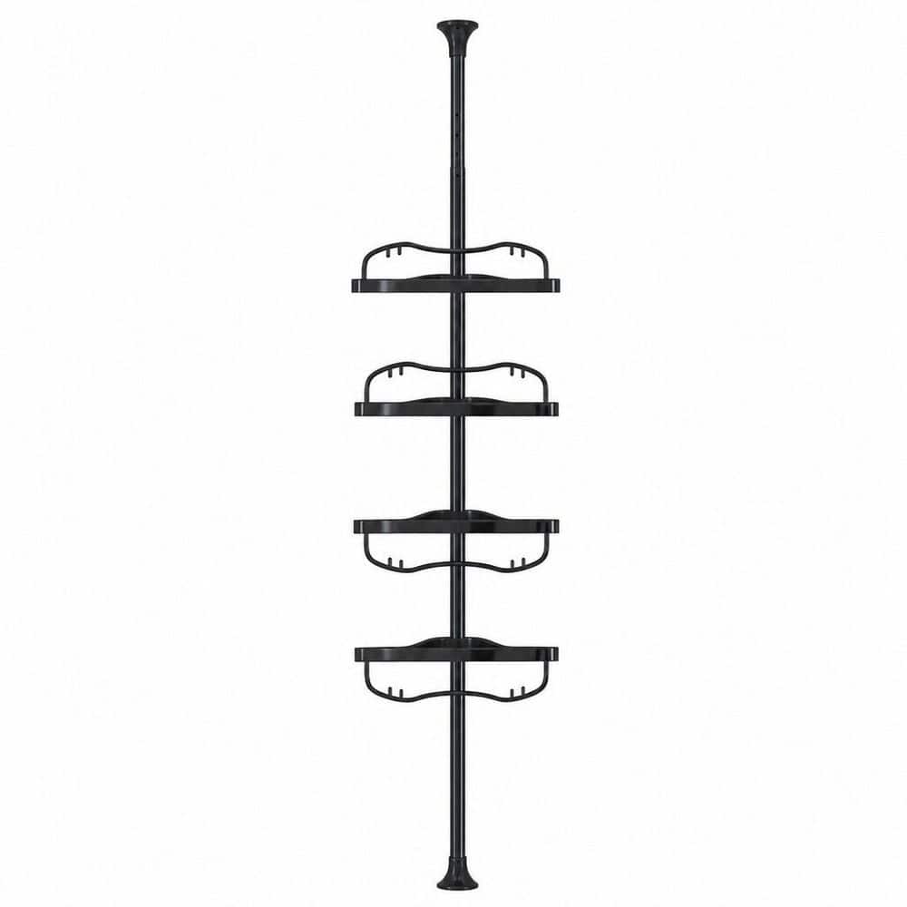 Wudkey Heavy Duty Tension Pole Floor-to-Ceiling Corner Shower Caddy with 4 Adjustable Rustproof Shelves No Drill in Black (1)