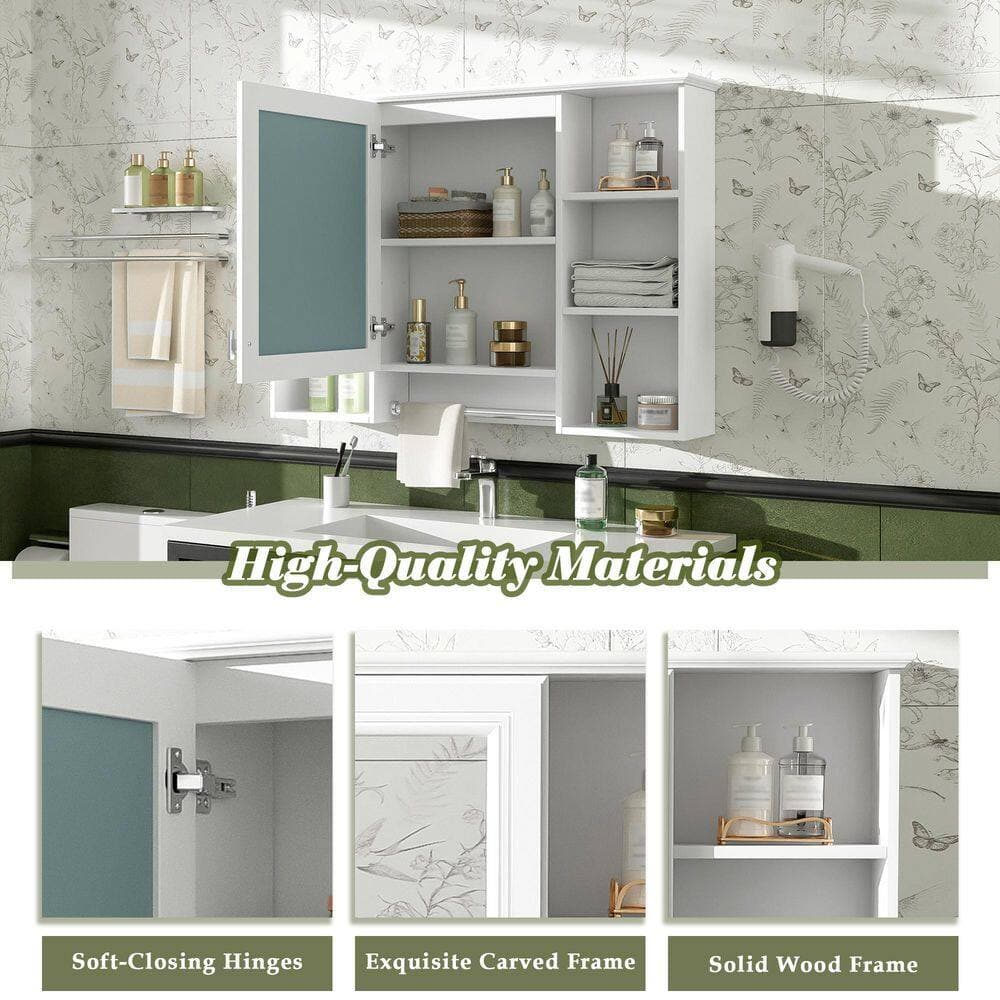 COWLOWN 41 in. W x 28.7 in. H White Wood Framed Rectangular Wall Mount Medicine Cabinet with Mirror (3)