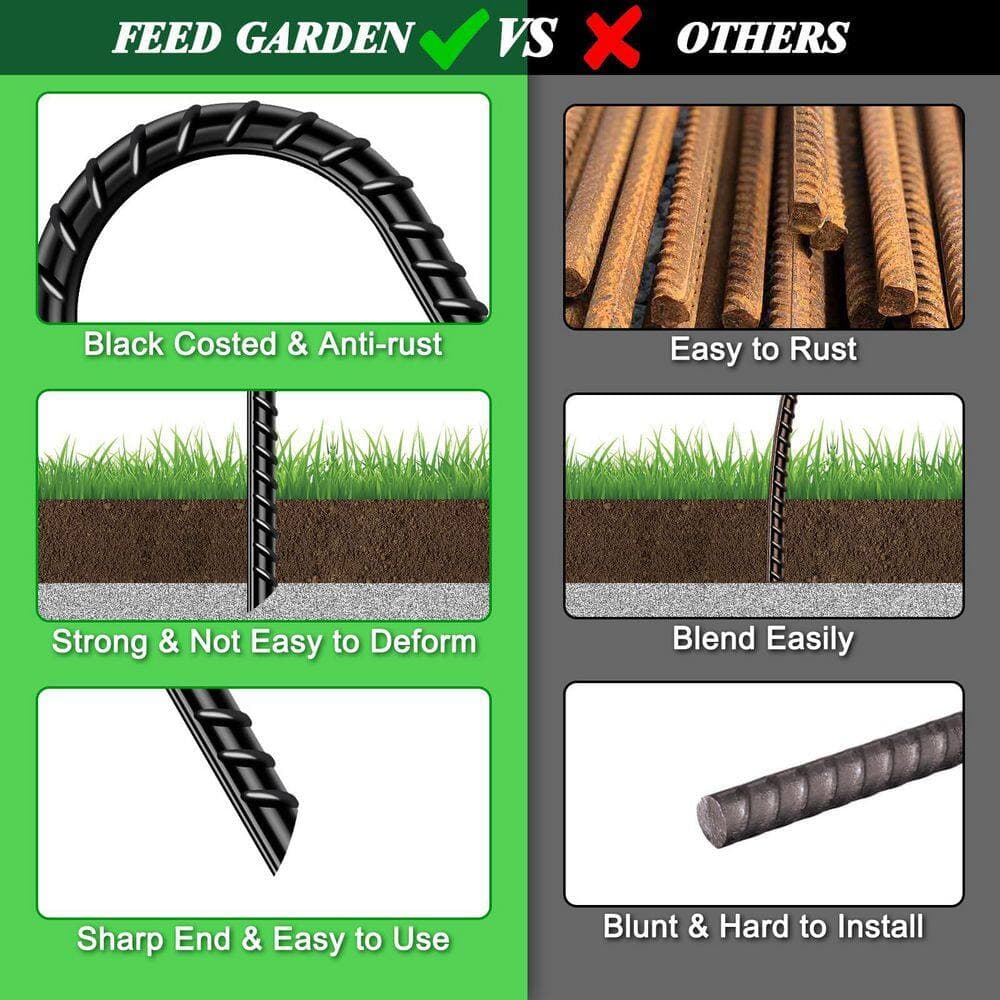 Laybus 12 in. Rebar Stakes Black Heavy Duty J Hook, Galvanized Tent Stakes, Steel Ground Anchors, Garden Stakes, 16-Piece (3)
