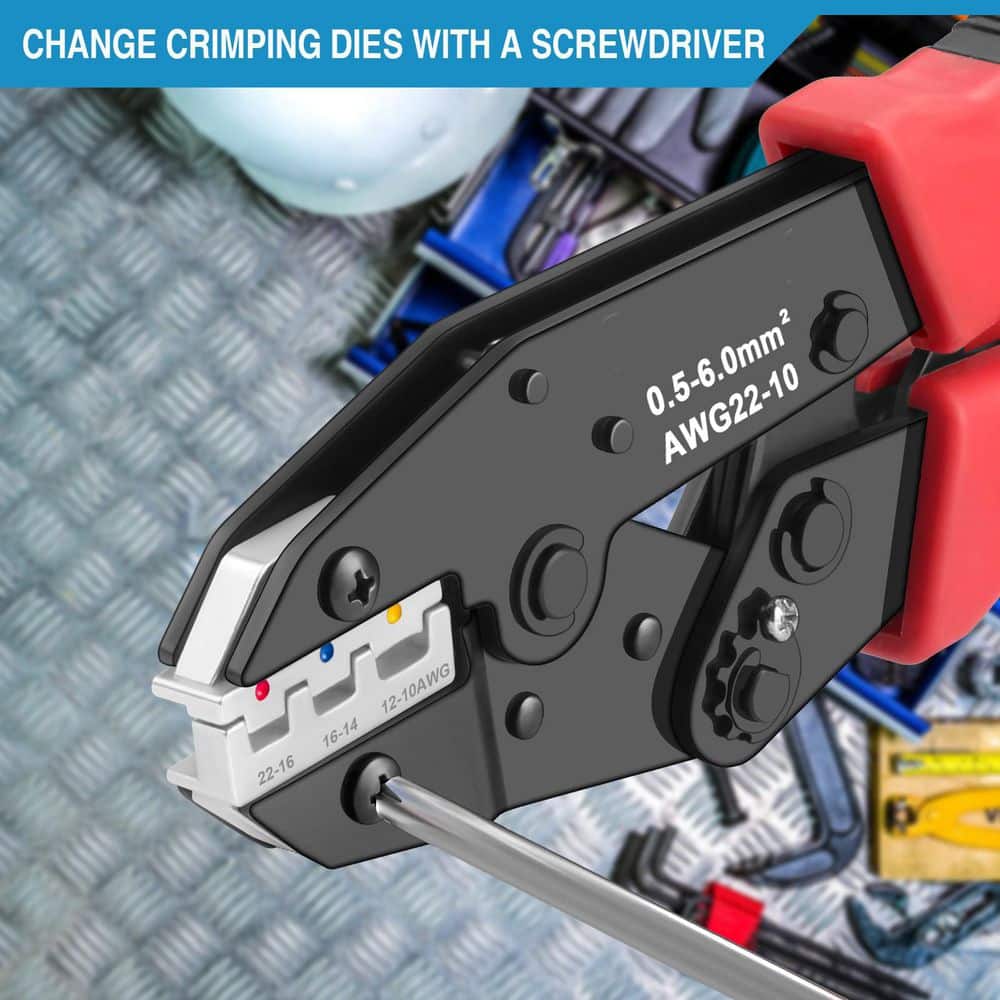 Unbranded Hand Tool Type Crimping Tool with Ratcheting Structure and Adjustable Compression for Wire Terminals 6-Piece Set (3)