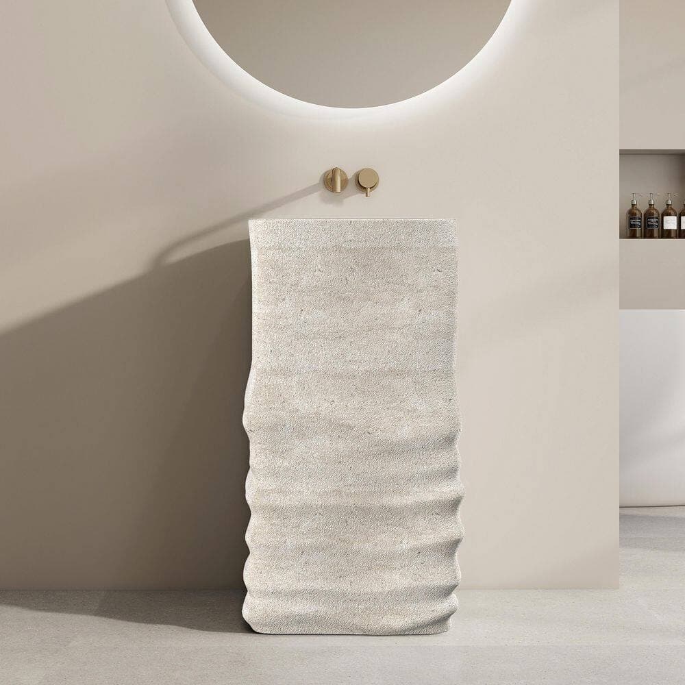 SJ STAR&JANE 16.5 in. Solid Surface Pedestal Bathroom Sink in Light Beige (1)