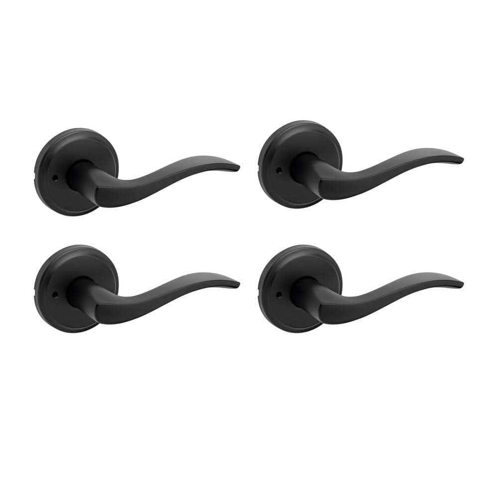 Kwikset Sedona Matte Black Bedroom Bathroom Privacy Door Handle with Microban Antimicrobial Technology 4-Pack