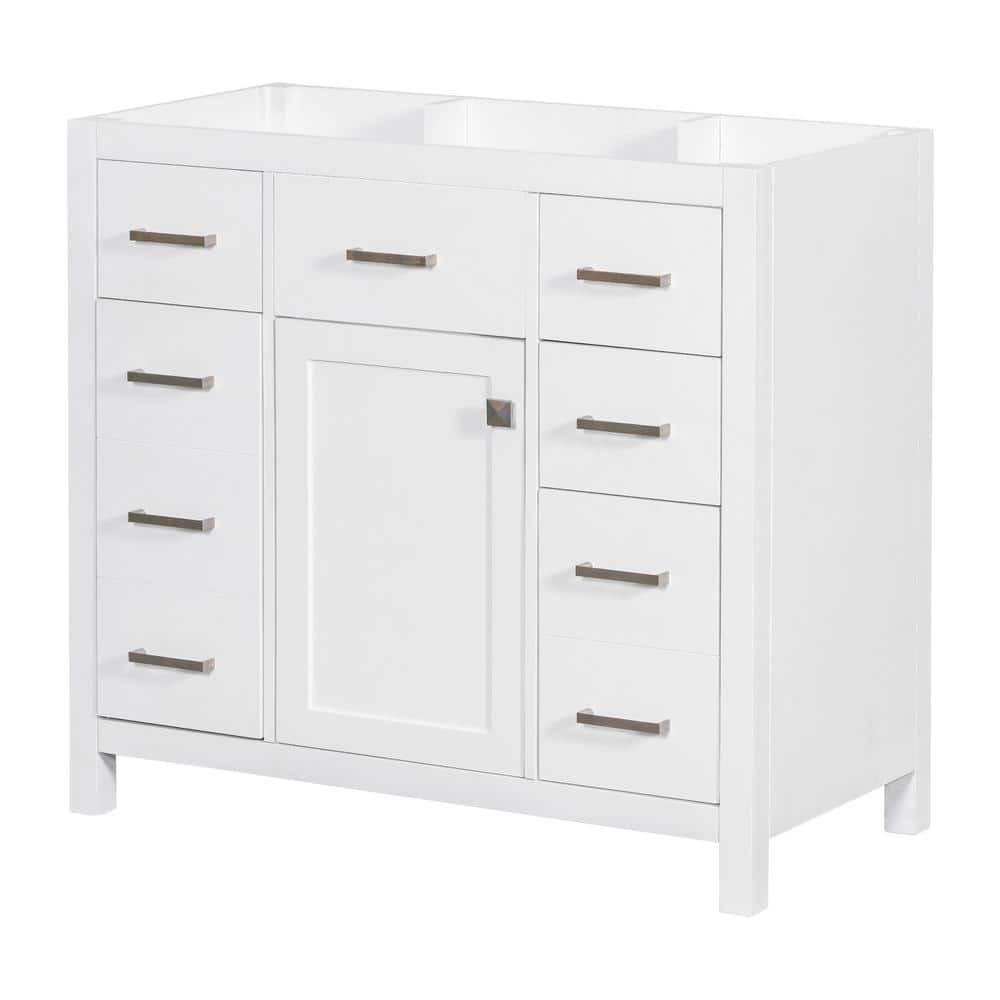 Lycvki 35.4 in. W x 17.8 in. D x 33 in. H Wood Bath Vanity Cabinet without Top with 5-Drawers and Door in White (1)