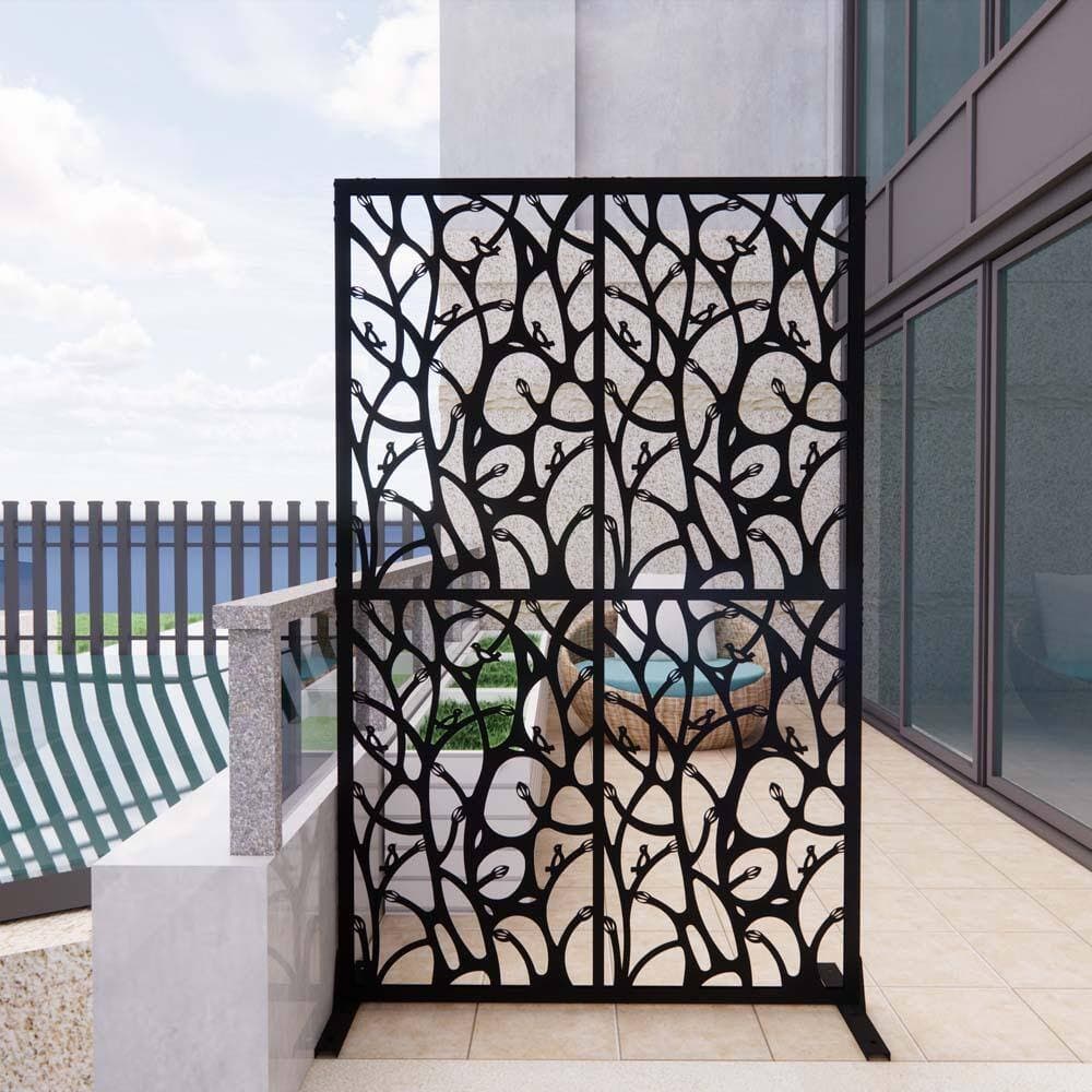 Unbranded 72 in.H x 45.3 in. W Black Galvanized Metal Privacy Screen Outdoor Garden Fence Panels