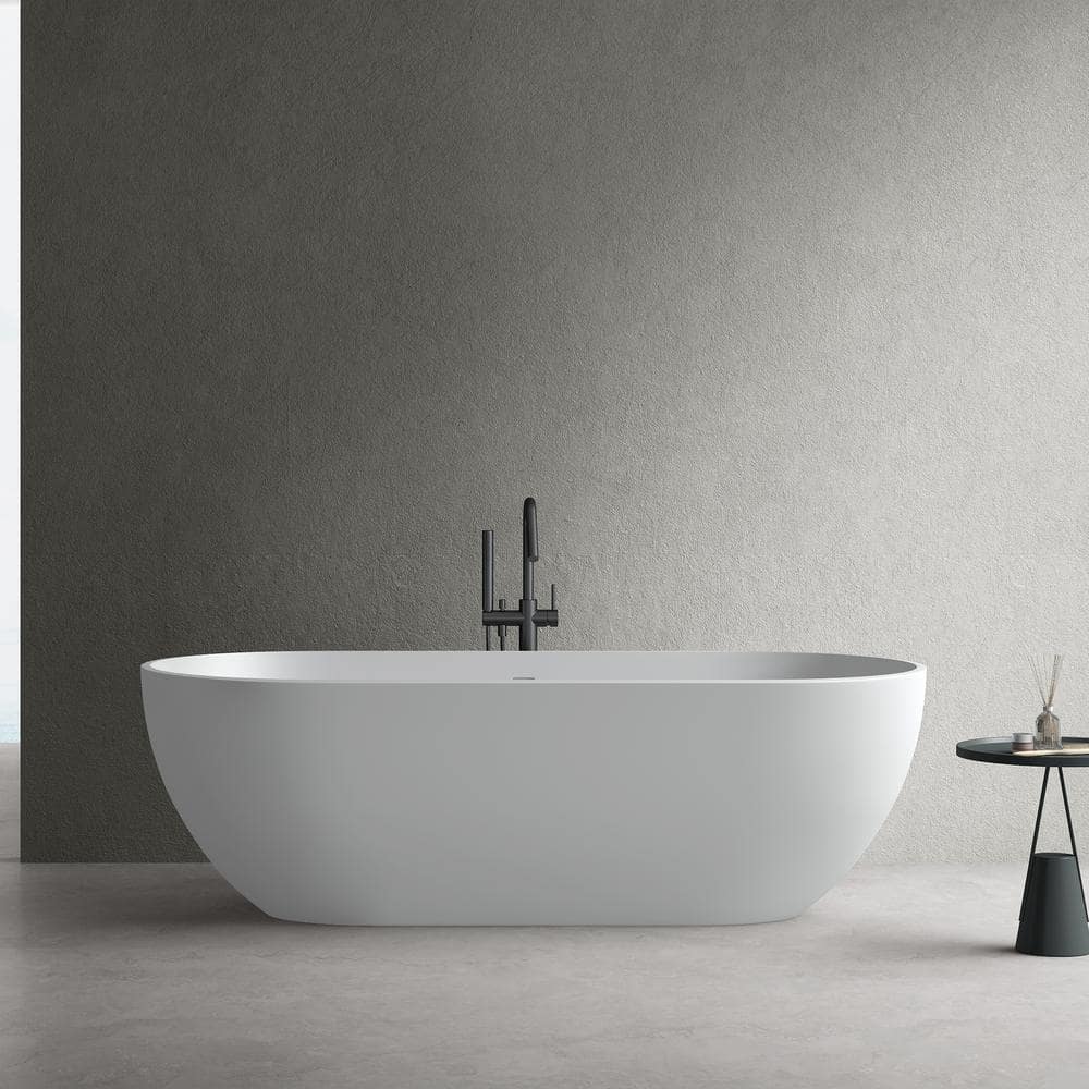 ANGELES HOME 29.53 in. Stone Resin Solid Surface Soaking Bathtub with Center Drain Matte (1)