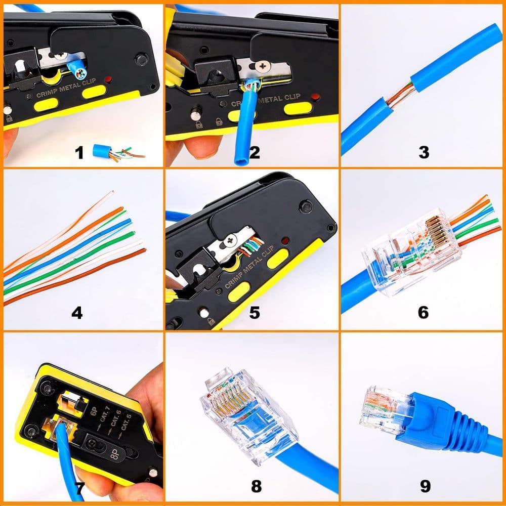 Unbranded Pass Through RJ45 Crimp Tool Kit All-in-One Ethernet Crimper for Cat7 Cat6 Cat5 with Network Cable Tester (3)