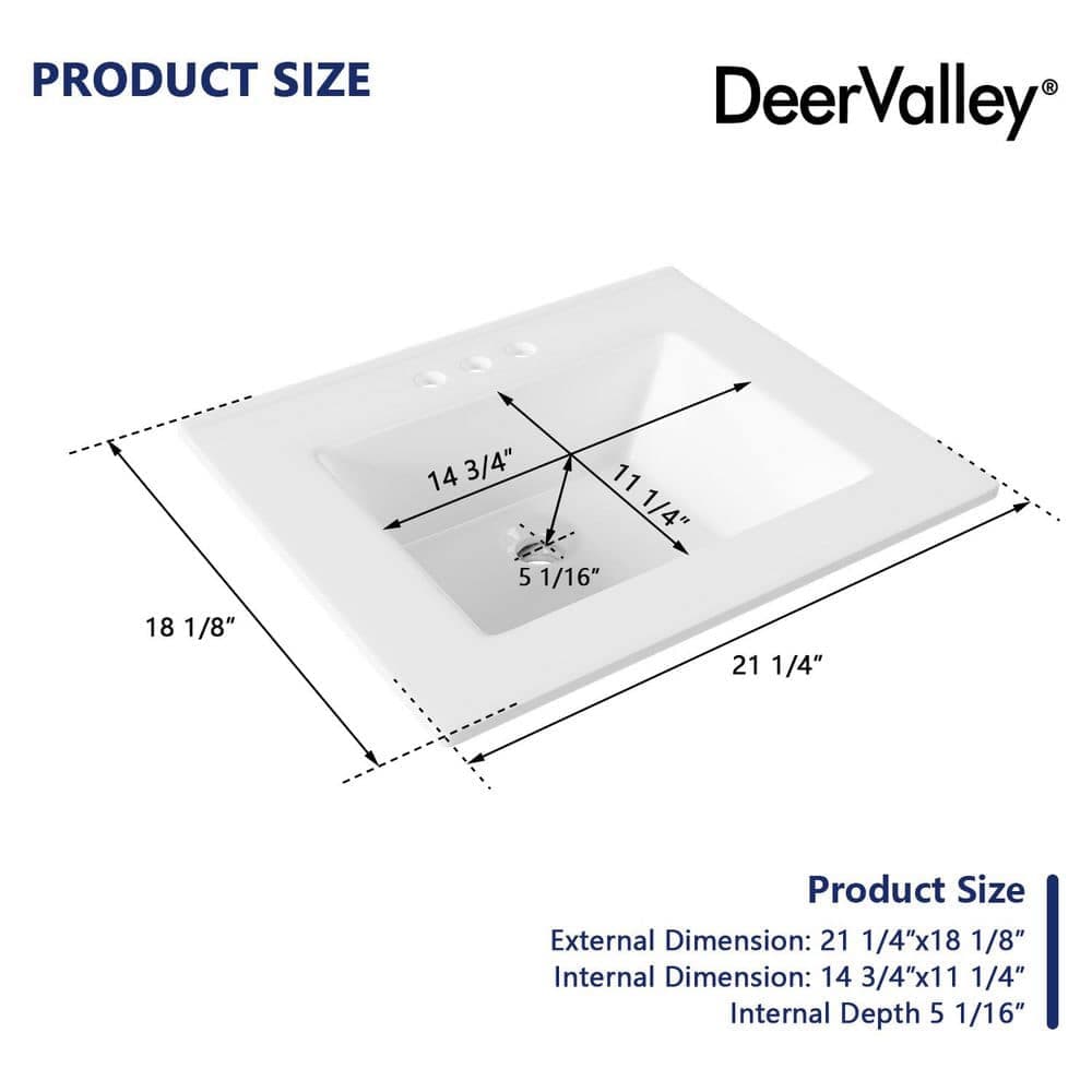 DEERVALLEY 21 in. x 18 in. Drop-in Bathroom Sink in White Fireclay with 4 in. Centerset Faucet Holes and Overflow Drain (3)