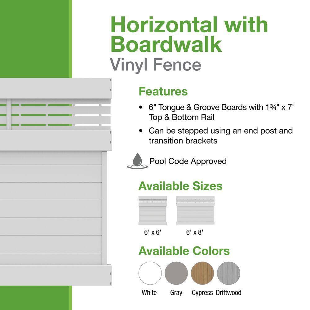 Barrette Outdoor Living Horizontal Boardwalk 6 ft. H x 8 ft. W White Semi-Privacy Vinyl Fencel Panel (Unassembled) (3)