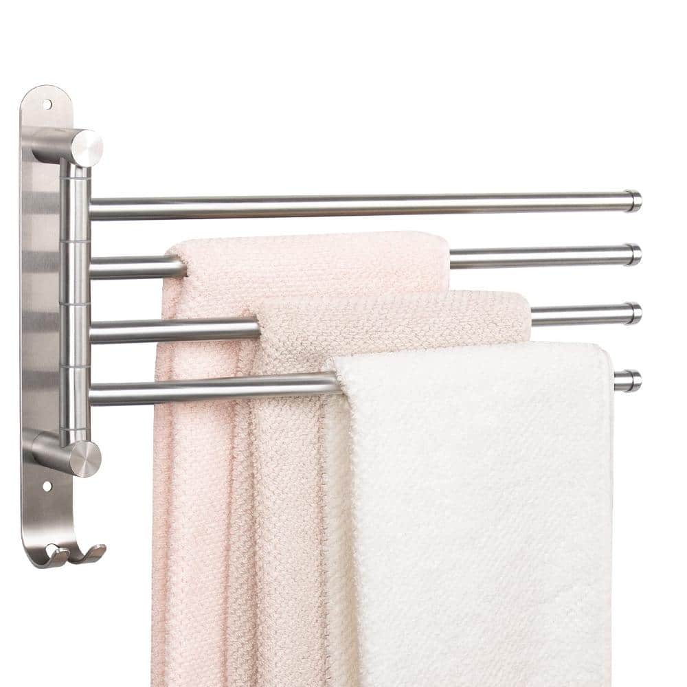 Unbranded Swivel 4 Arm Towel Rack Wall Mount 14.7 in L x 9.6 in H 304 Stainless Steel Brushed Nickel Satin Finish