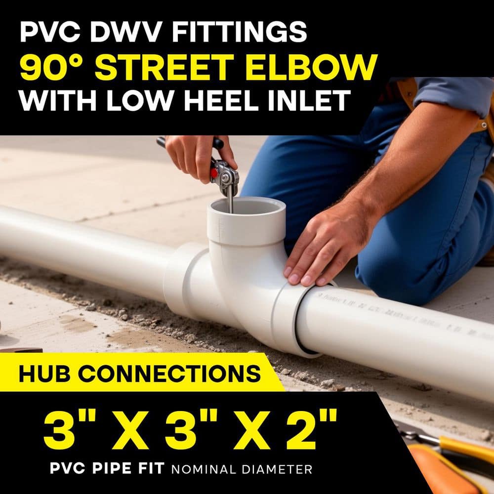 PLUMBFLEX 3" x 3" x 2" White Rigid PVC DWV 90° Street Elbow with Low Heel Inlet, 0.75 ft. Long, Hub x Spigot, Schedule 40 (15 Pk) (2)