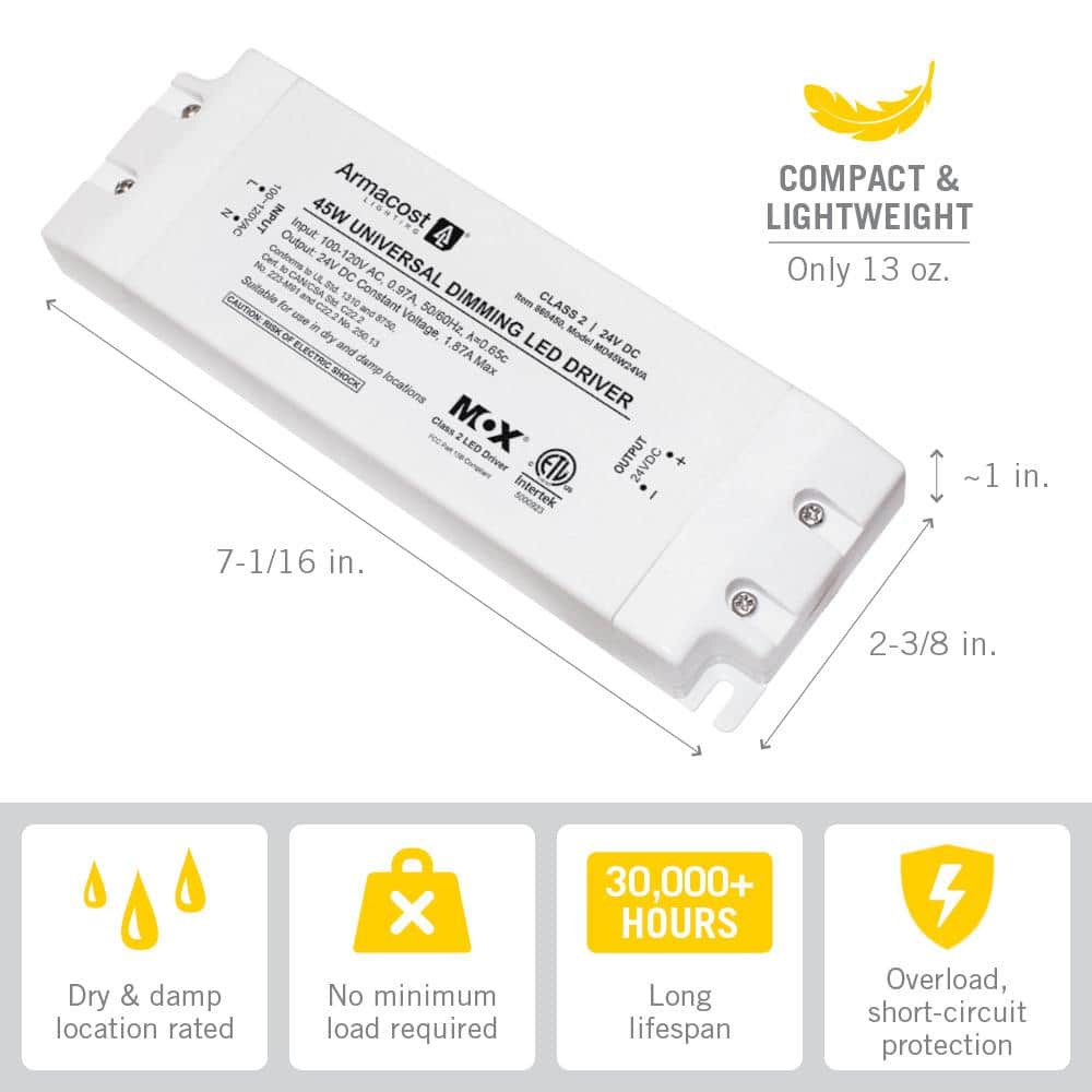 Armacost Lighting 45-Watt Universal Dimming LED Transformer Driver, 24-Volt DC (3)
