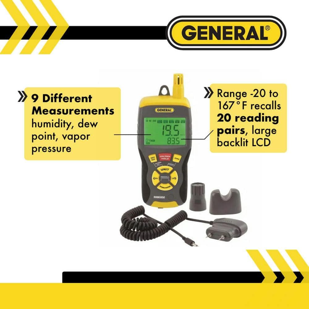 General Tools 9-in-1 Thermo-Hygrometer Pin/Pinless Moisture Meter with Probe and Carry Case (2)