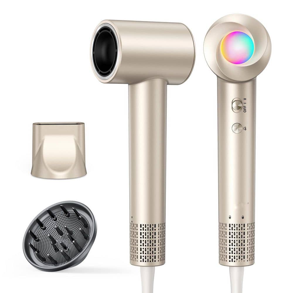 Wudkey 1-Piece Bathroom Accessory Set in Champagne Gold, 160,000 RPM Professional High-Speed Blow Dryer, 500M Negative Ions (1)