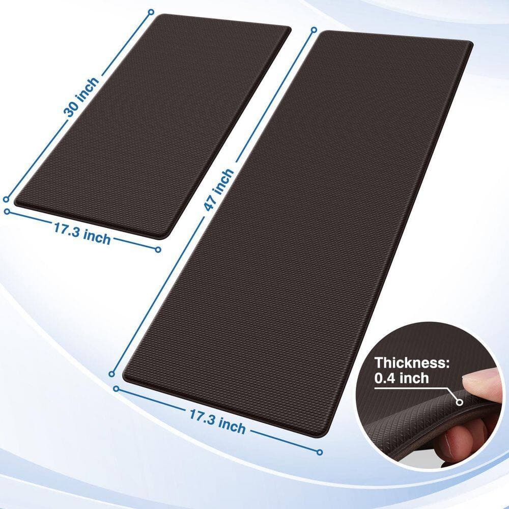 Wudkey 47 in. x 17.3 in. Chocolate Cushioned Kitchen Mats for Floor, Non Slip Standing Desk Mat, Waterproof Kitchen Rug Set (2)