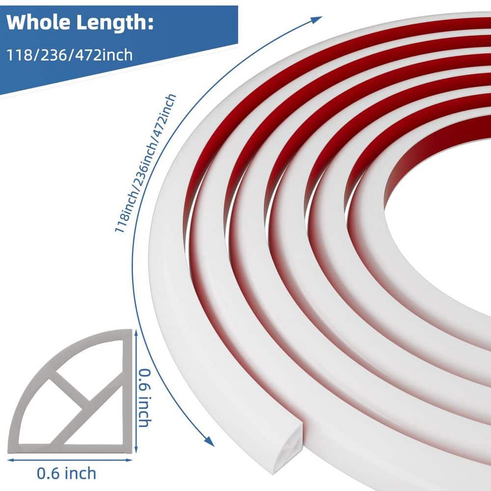 Wudkey 118 in. Flexible Quarter Round Molding Bendable Molding Trim, Silicone Rubber Edge Trim for Floor, Tub, Cabinet (2)