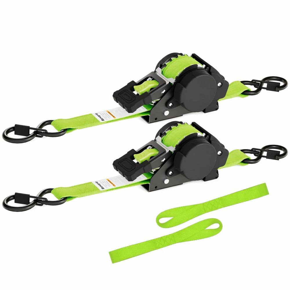 LAIFUCAM 12 ft. x 1 in. Ratchet Retractable Tie Down Straps Heavy Duty 1760 lbs. Break Strength Cargo Fastener 2-Pack