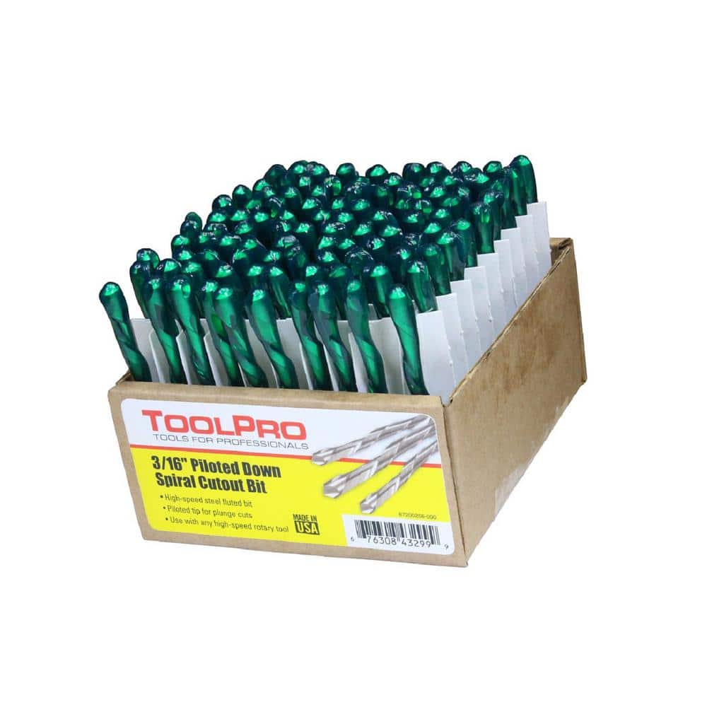 ToolPro 3/16 in. High Speed Steel Piloted  Spiral Cutout Bits (100-Pack) (1)