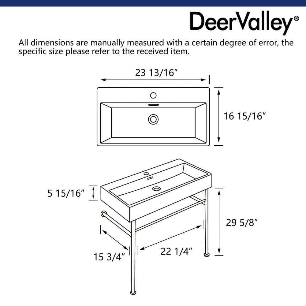 DEERVALLEY 24 in. Console Sink In White Ceramic with Overflow and Brushed Golden Legs (3)