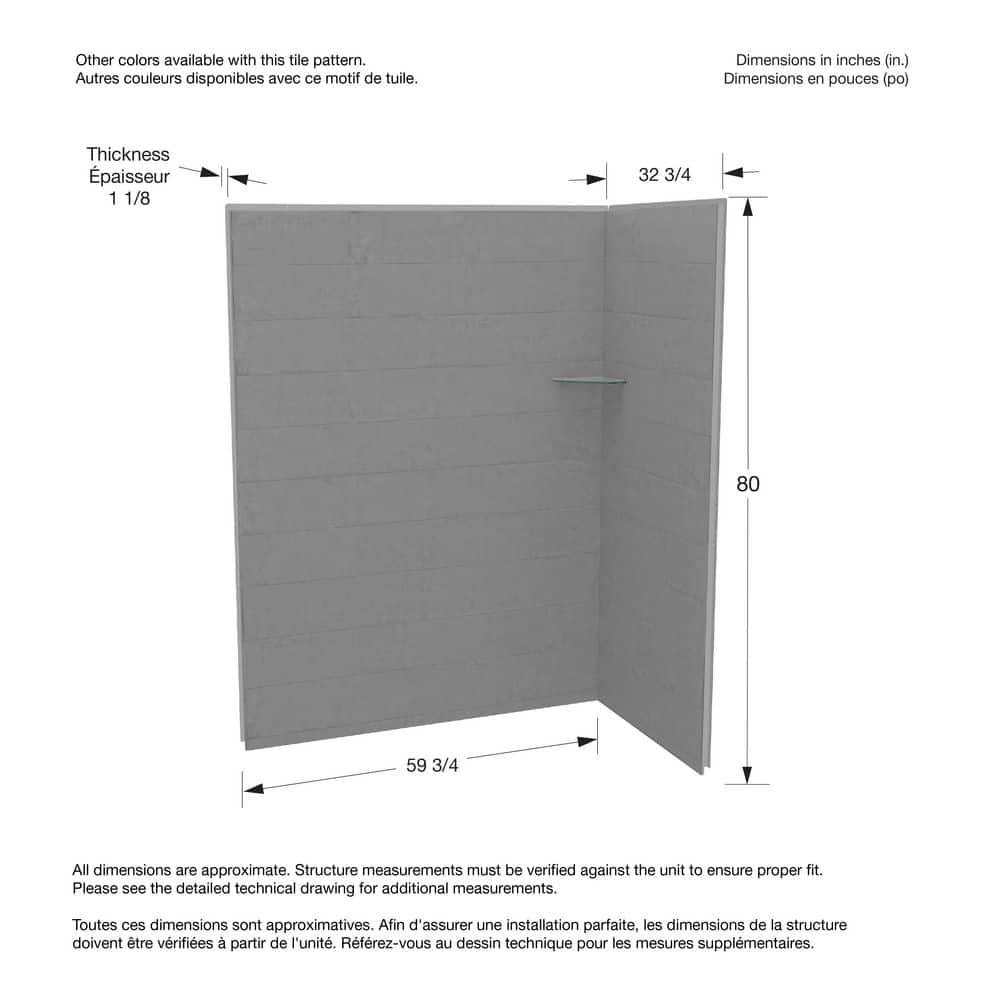 MAAX Utile 60 in. W x 32.5 in. D x 80 in. H Composite Direct-to-Stud Two-Piece Corner Shower Wall Kit in Factory Sleek Smoke (3)