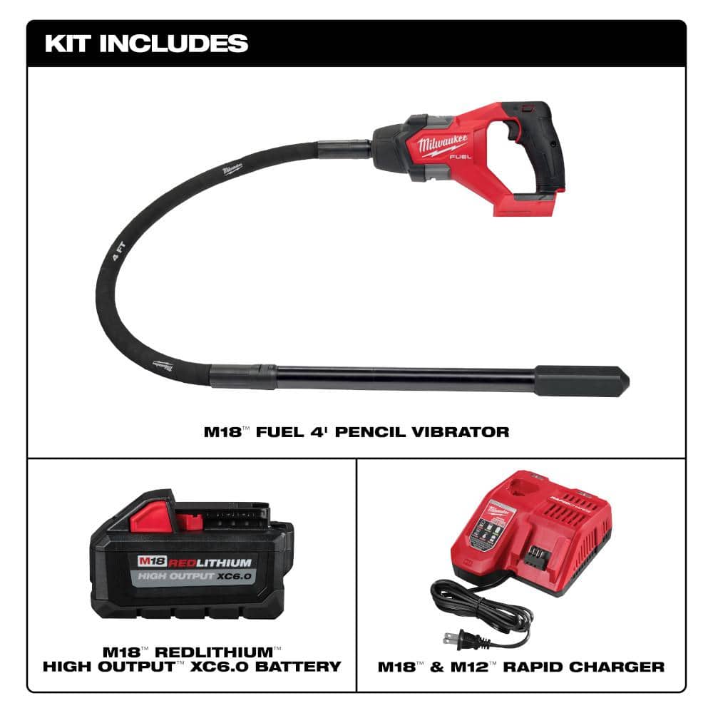 Milwaukee M18 FUEL 18V Lithium-Ion Brushless Cordless 4 ft. Concrete Pencil Vibrator Kit with 6.0 Ah Battery (2)