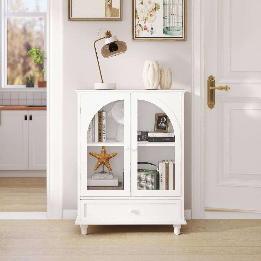 COWLOWN 27.95 in. W x 14.96 in. D x 36.81 in. H White Linen Cabinet with Tiered Top & 1 Drawer (2)