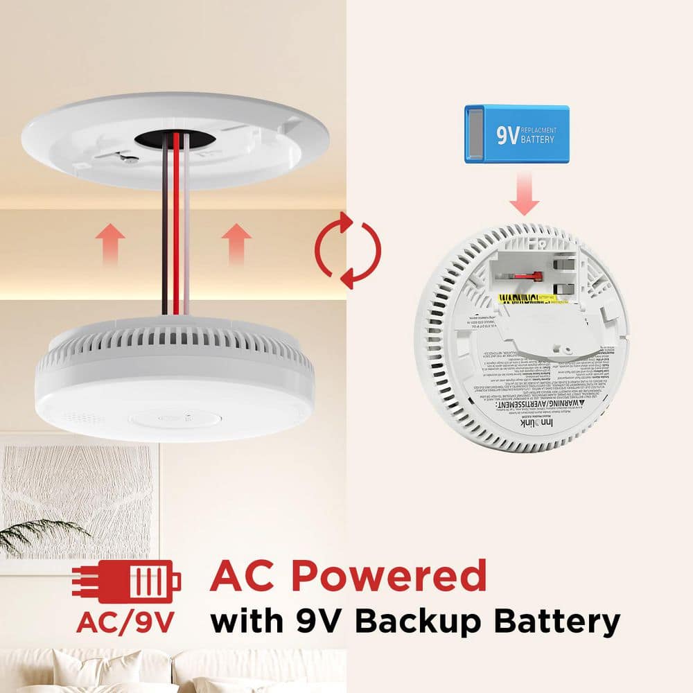 Innolink Hard Wired Inter Connected Smoke Detector, AC Smoke Alarm with DC 9V Backup Battery, ETL-9th Listed Fire Alarm, 2-Packs (3)