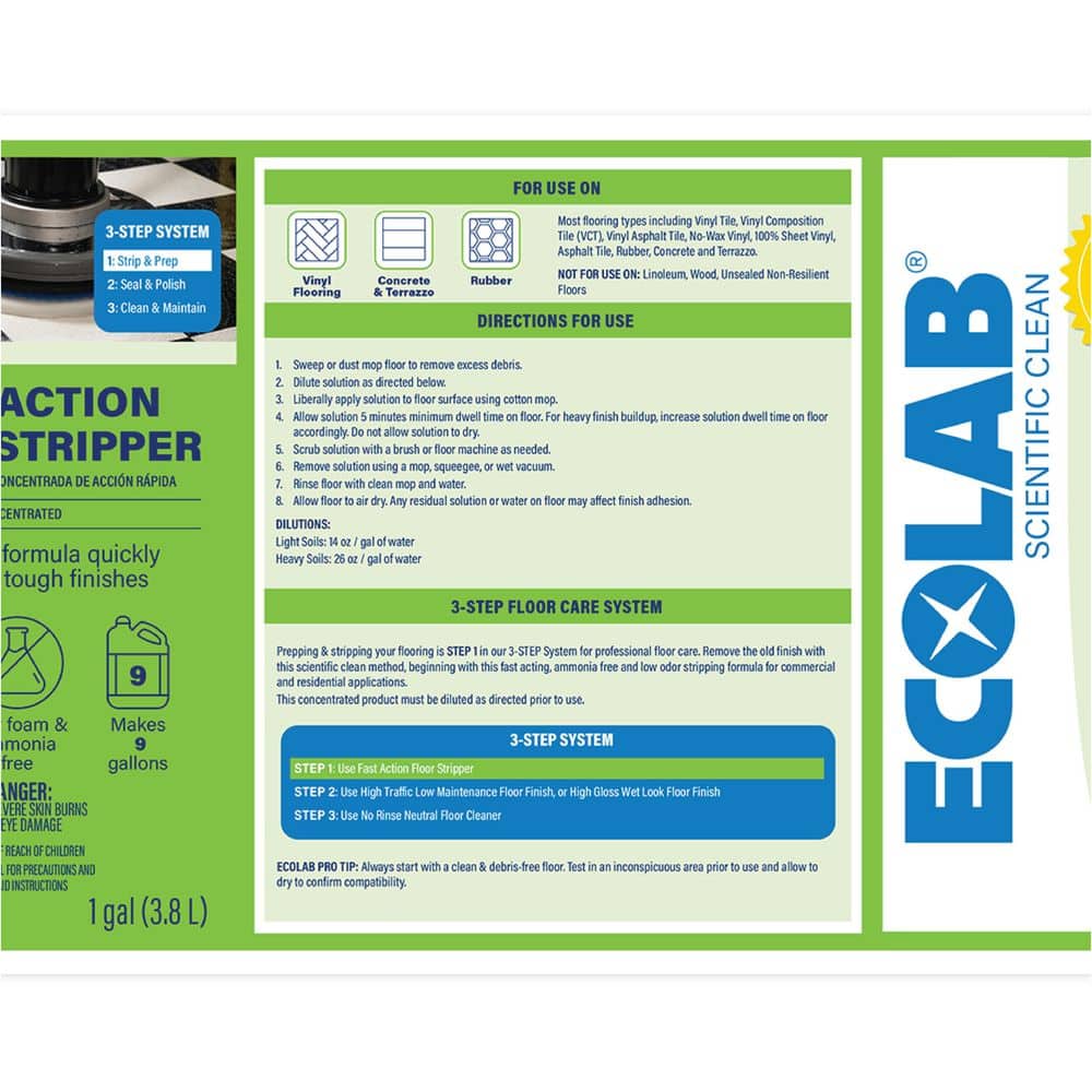 ECOLAB 1 Gal. Fast Action Floor Stripper Concentrate; Removes Heavy Build Up on Vinyl, Epoxy and Concrete Flooring (4)