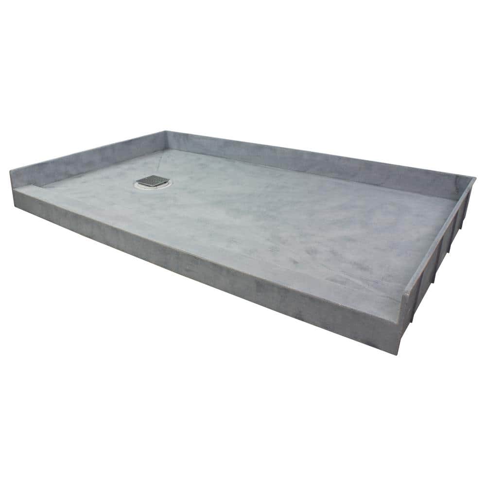 Transolid Ready to Tile 60 in. L x 34 in. W Single Threshold Alcove Shower Pan Base with a Left Drain in Dark Grey (2)