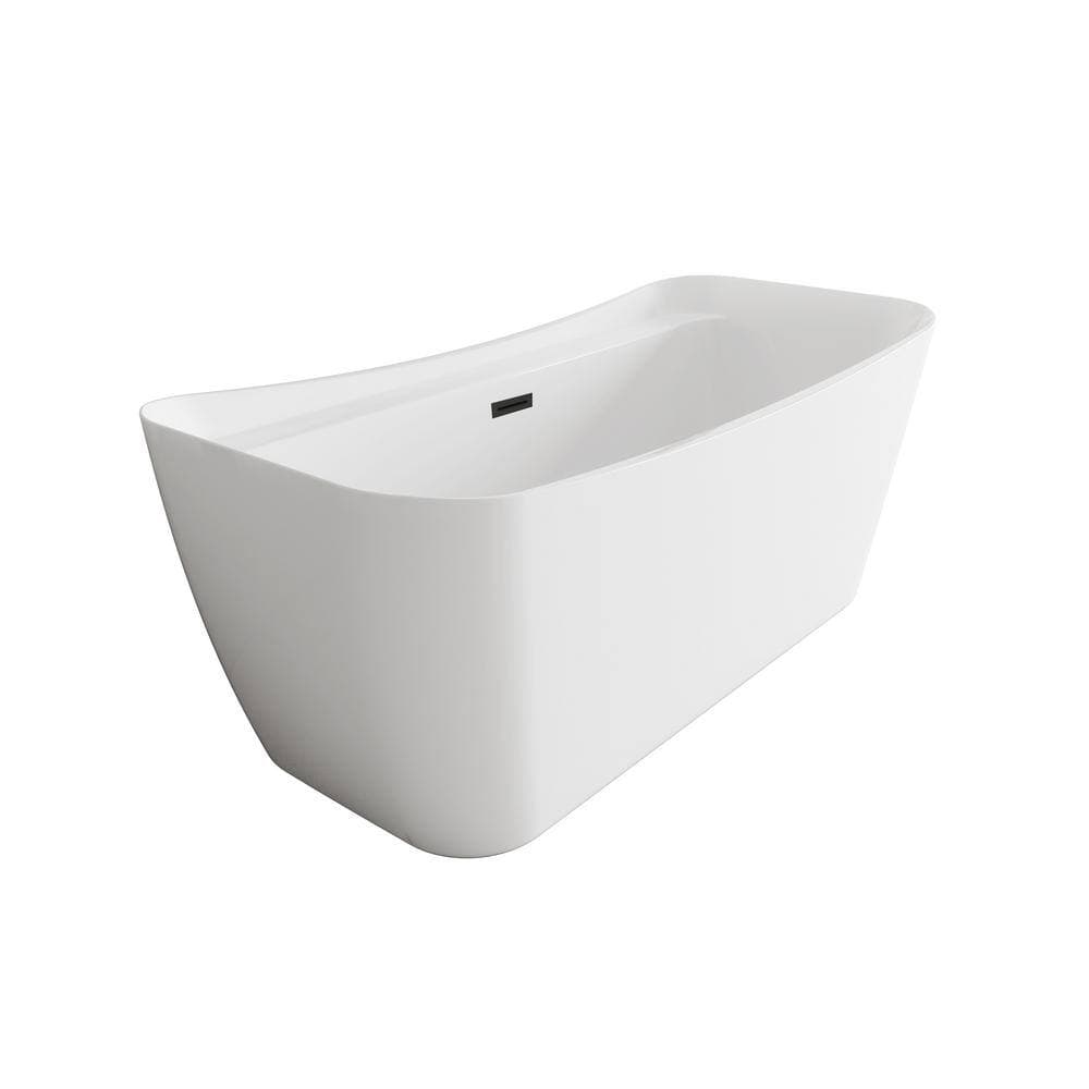 Unbranded Timeless Home 67 in. x 31 in. Soaking Bathtub with Center Drain in Glossy White with Matte Black Trim (2)