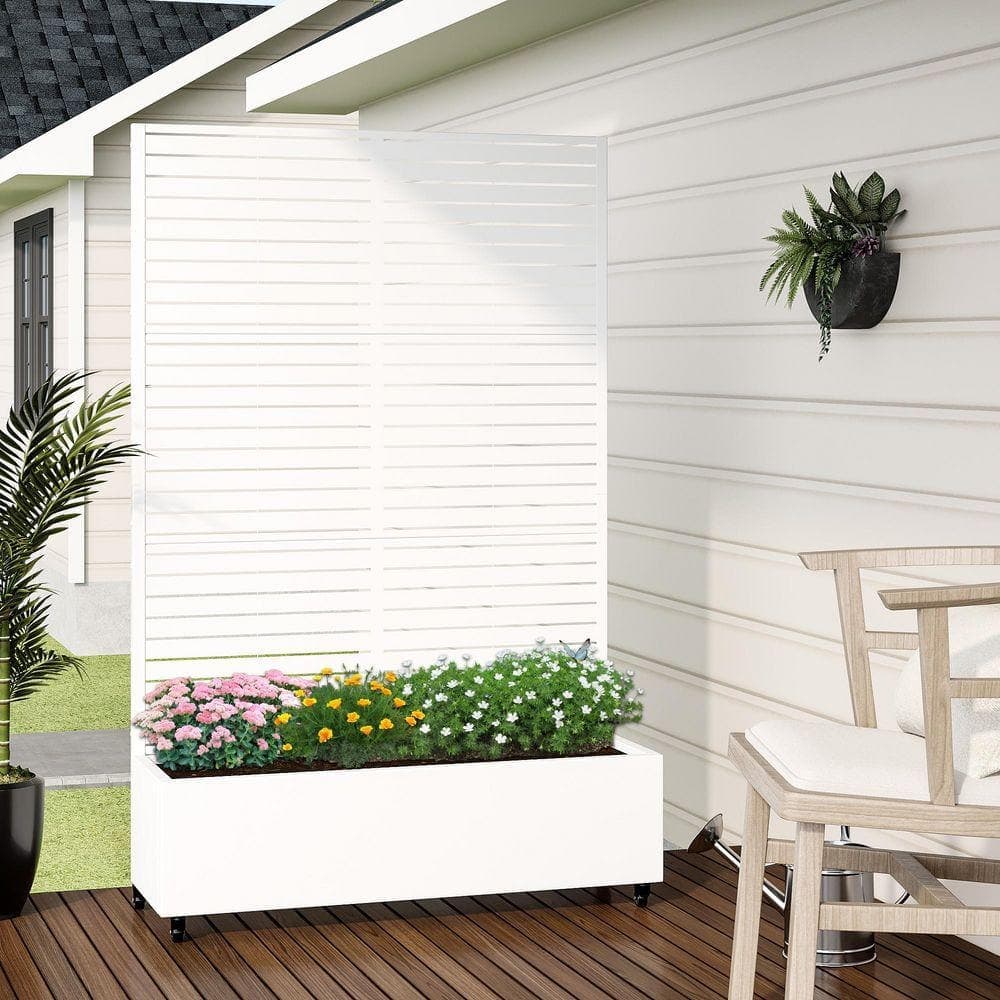 PexFix 72 in. H x 47 in. W Rectanglar White Outdoor Metal Privacy Screen Planter Box Wall Decor (3)
