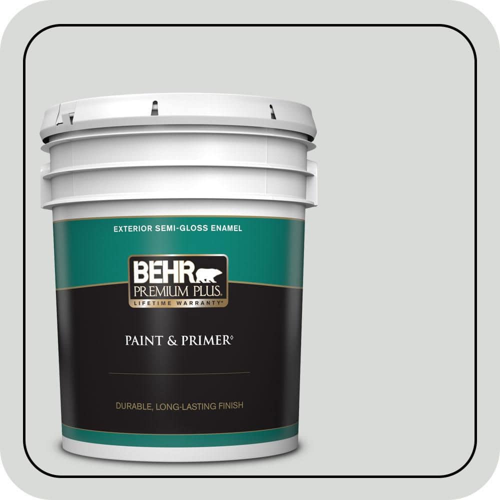 BEHR PREMIUM PLUS 5 gal. #N460-1 Evening White Semi-Gloss Enamel Exterior Paint & Primer