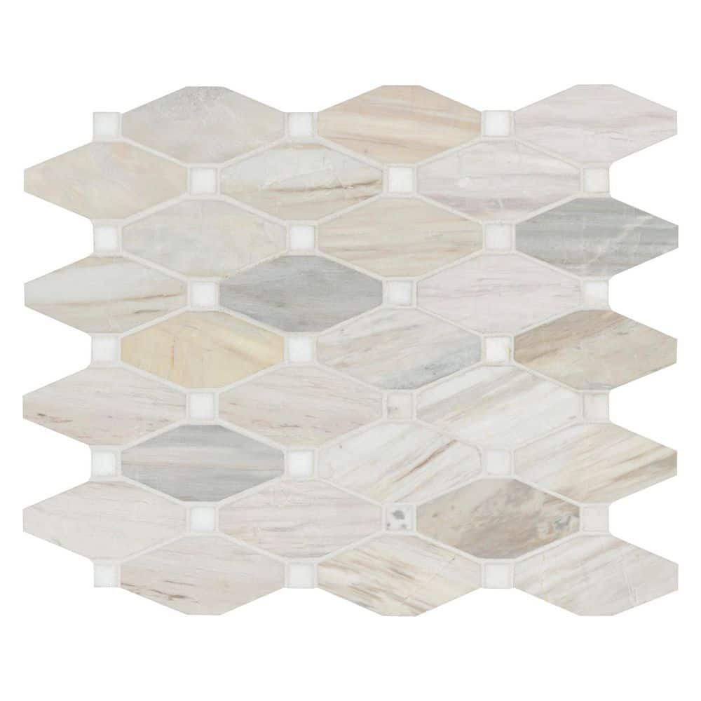 MSI Angora Elongated Octagon 12 in. x 13 in. x 0.38 in. Polished Marble Mesh-Mounted Mosaic Tile (1.01 sq. ft./Each) (2)