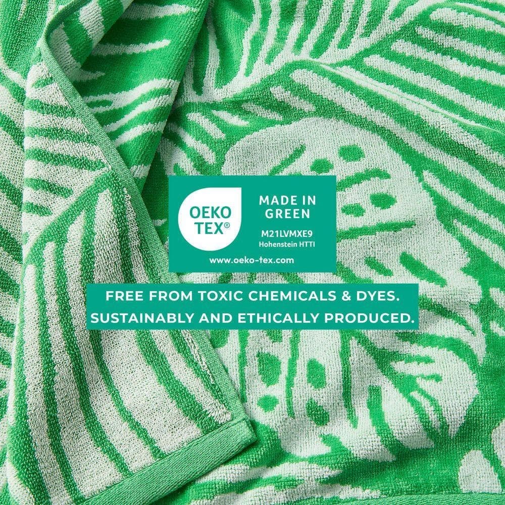 FRESHFOLDS Green/White Palm Leaf and Stripe 2-Pack 100% Cotton Printed Beach Towel (3)