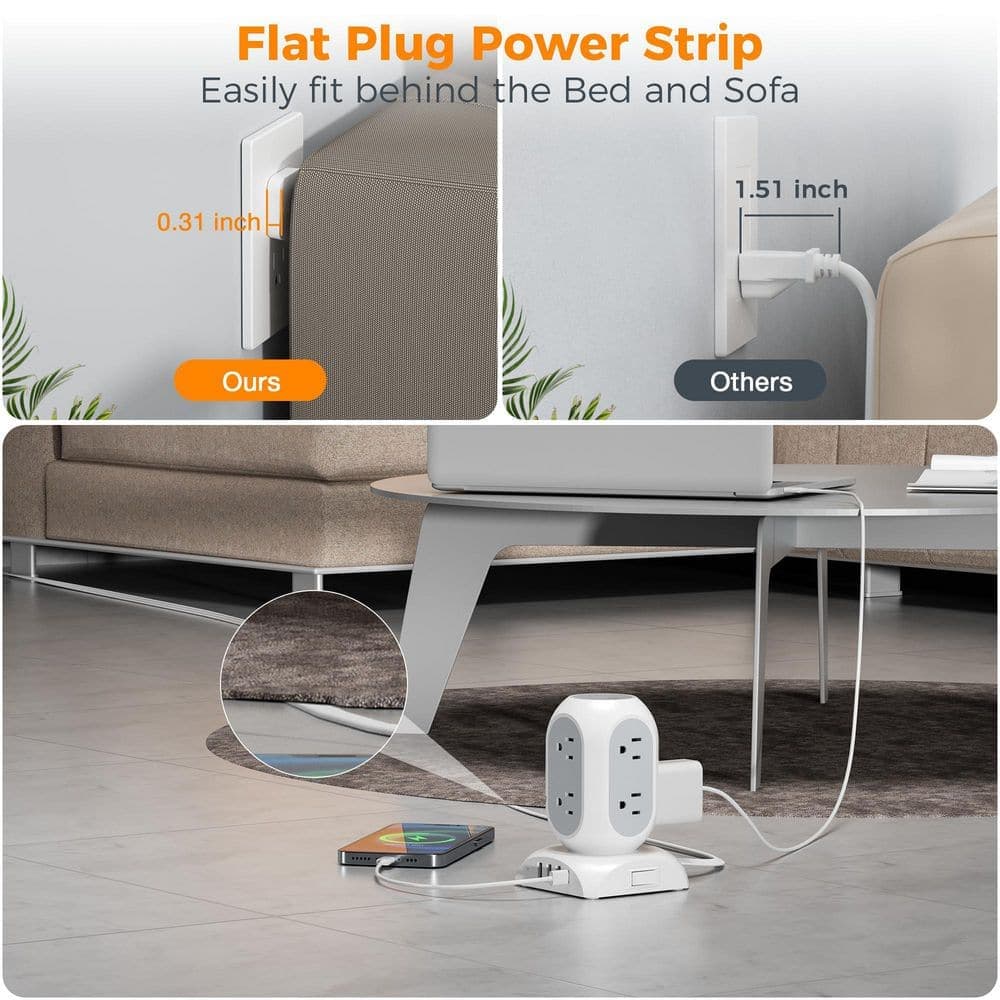 Unbranded 10 ft. Cord 8-Outlet 2 USB-A Ports 2 USB-C Ports Surge Protector with Overload Protection, Flat Plug Extension (2)