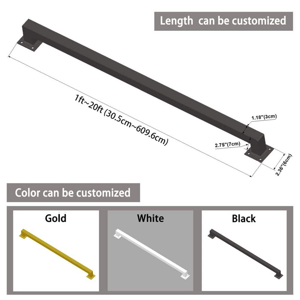 Unbranded 3 ft. Black Steel Handrail Galvanized Metal Wall Mount Stair Railing Indoor Outdoor Safety Non-Slip Industrial (3)