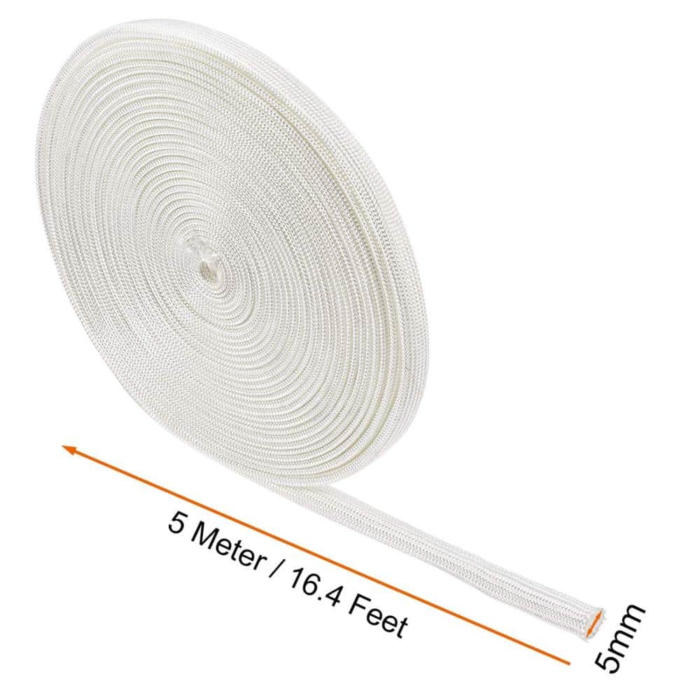 Unbranded High-Temp Fiberglass Insulation Braid Sleeve 16.4 ft Length, 5 mm ID Heat Shield for Wires, Motors (2)