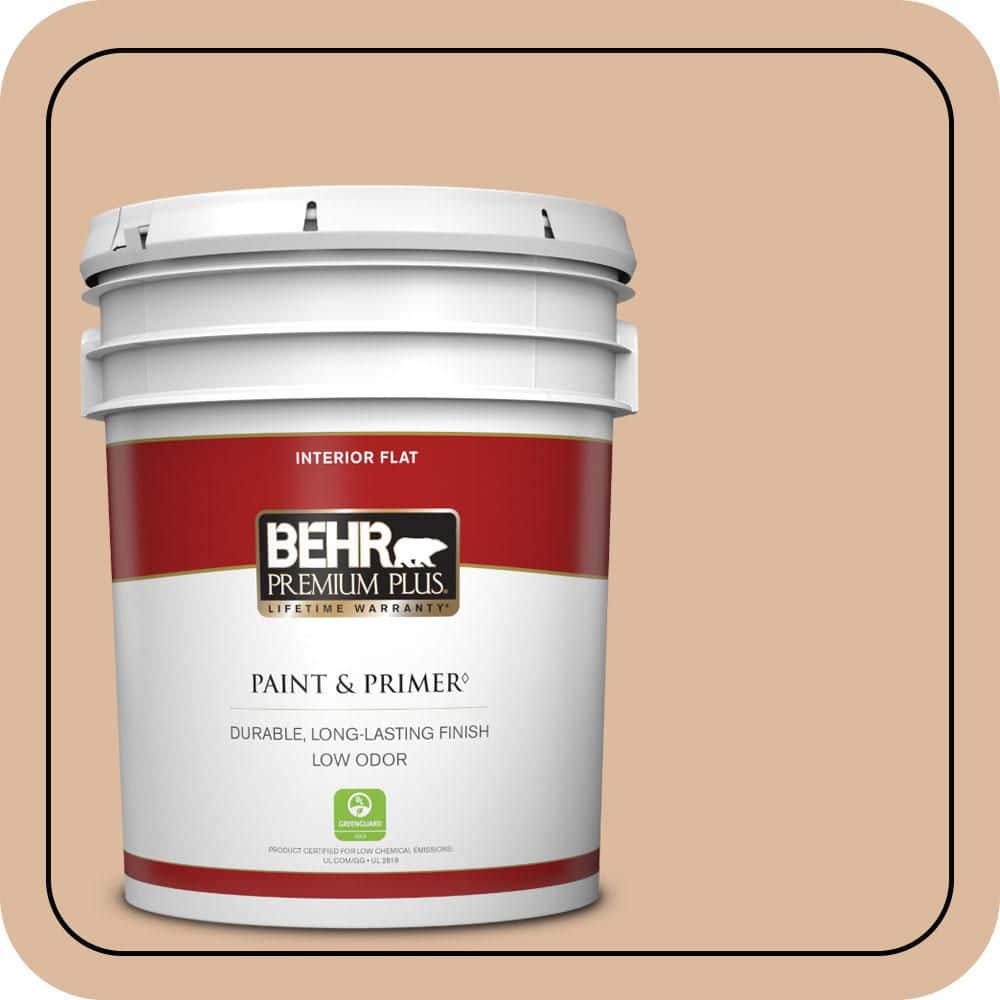 BEHR PREMIUM PLUS 5 gal. #PPU3-09 Pumpkin Cream Flat Low Odor Interior Paint & Primer