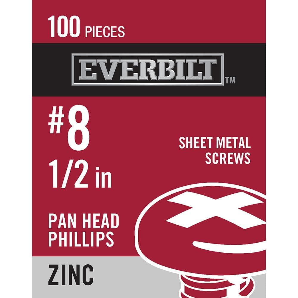 Everbilt #8 x 1/2 in. Phillips Pan Head Zinc Plated Sheet Metal Screw (100-Pack) (1)